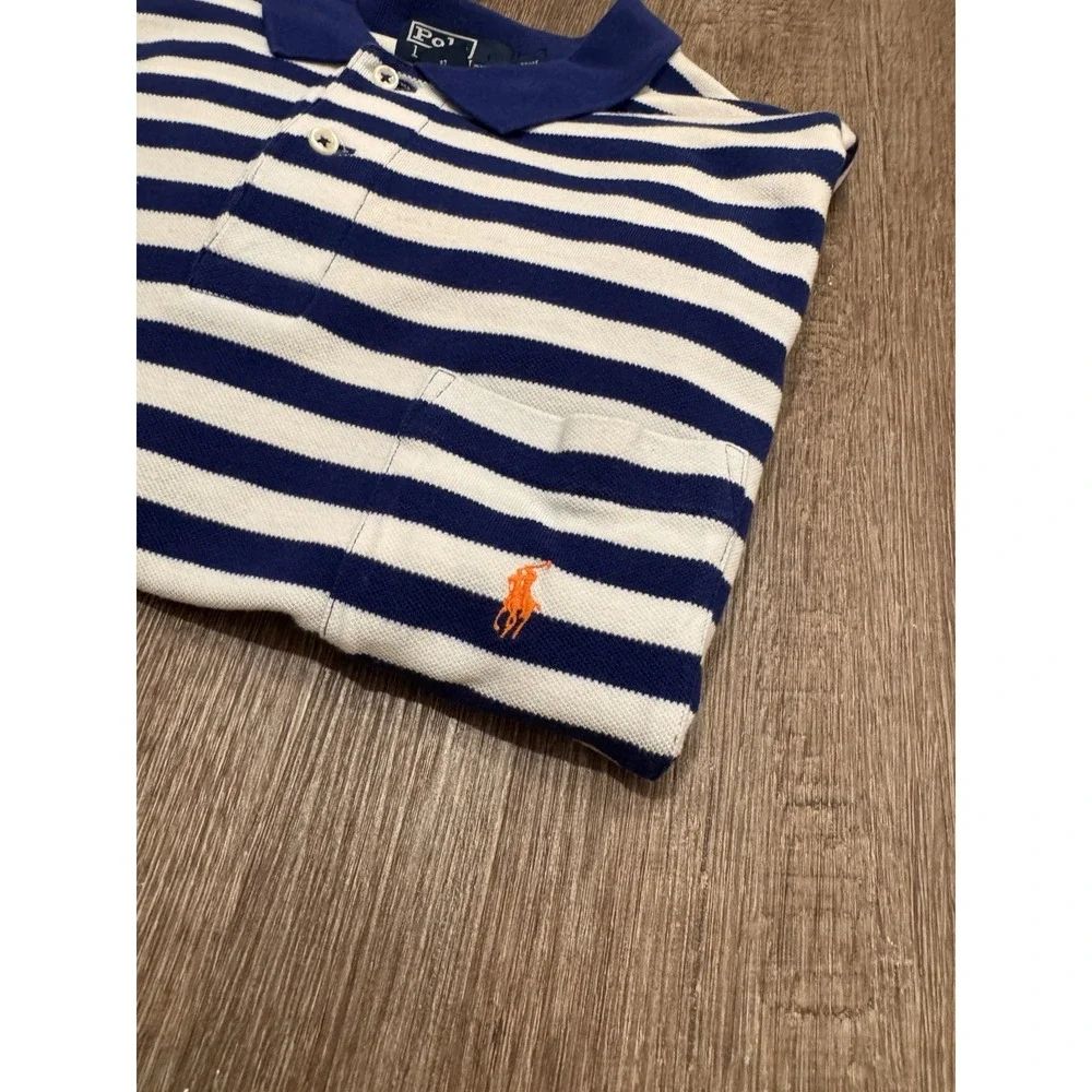 VTG Polo Ralph Lauren Mens Blue White Stripe 2XL Pony Pocket Preppy‎ Casual